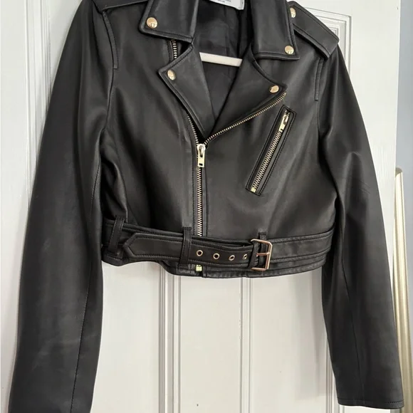 IRO size 40 never worn cropped leather biker jacket! Gorgeous soft lamb leather - Picture 7 of 10